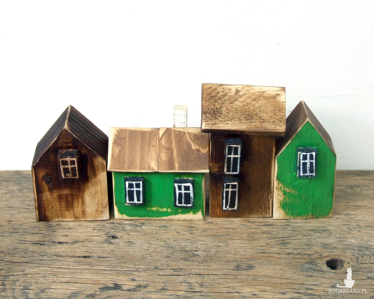 Zestaw domków dekoracyjnych, brązowo-zielony